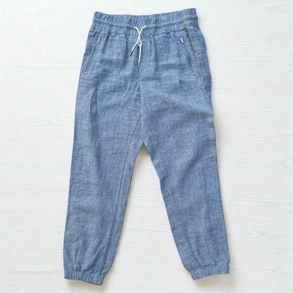 Athlet Cabo Linen Pants Sz 10 Light Blue Chambray Pull On Jogger Lightweight - Picture 1 of 12